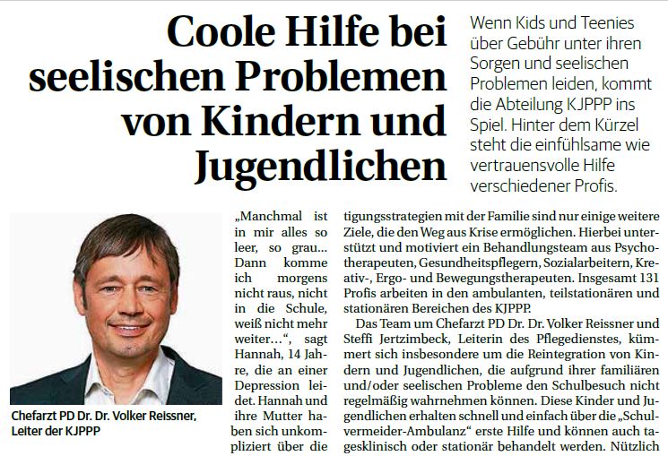 Zeitungsartikel über die Kinder- und Jugendpsychiatrie in der Rheinischen Post